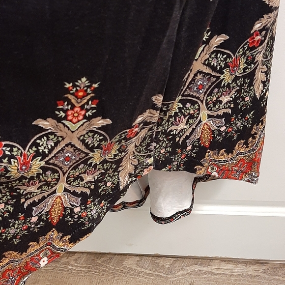 Zolucky Women's XL Long Black Floral Leaves A-Line Dress Stretchy NEW NWT - Picture 5 of 8